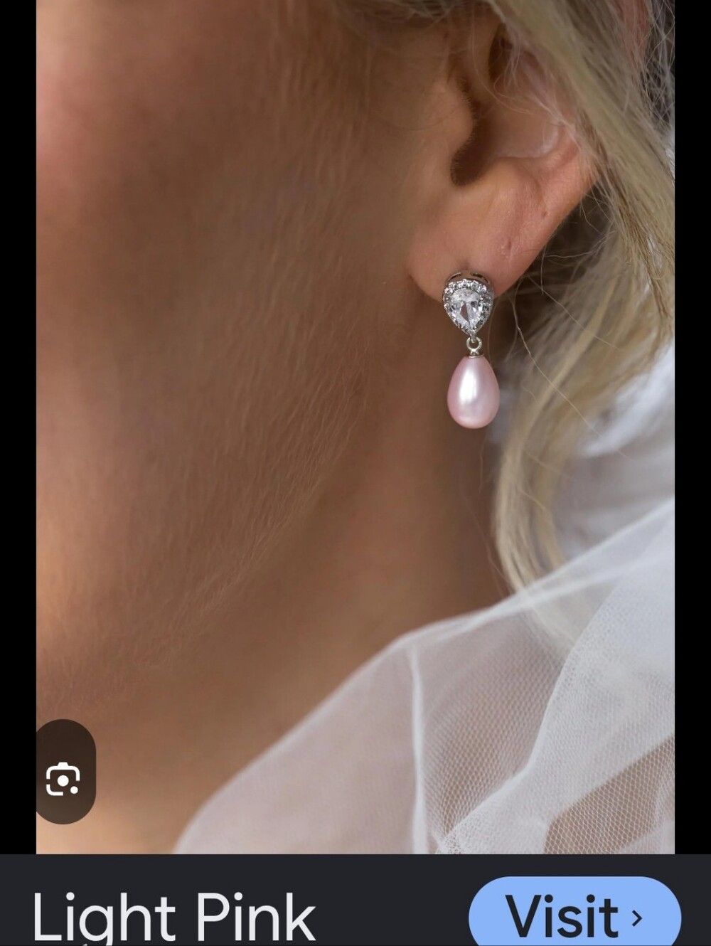 Pink Pearl Drop Earrings In Plated Brass Rhinestone Encrusted Pave Ball. - Picture 9 of 10